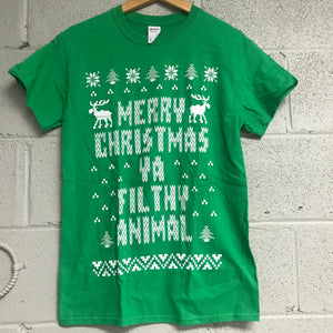 Merry Christmas YA Filthy Animal Short Sleeve Shirt Green