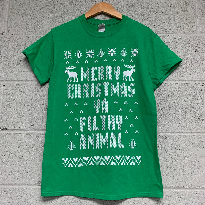 Merry Christmas YA Filthy Animal Short Sleeve Shirt Green