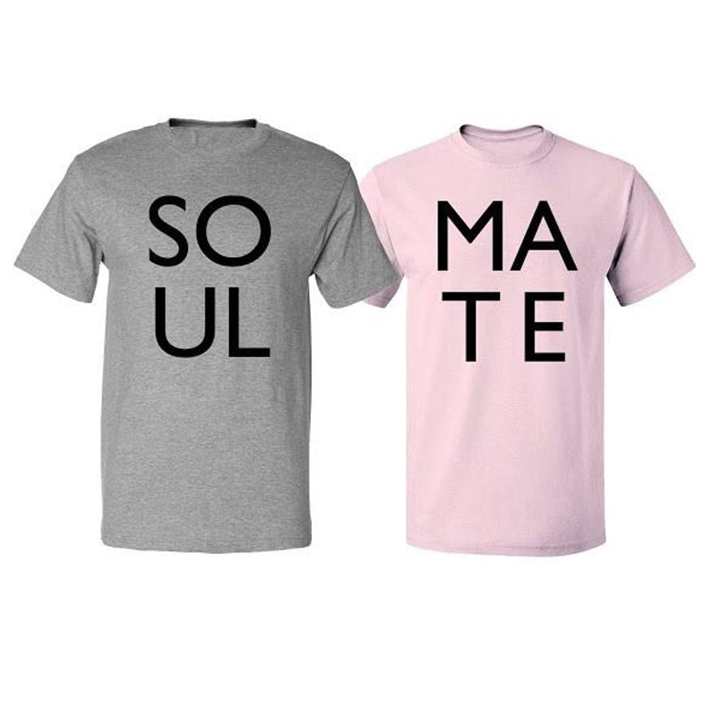 Set of 2 Couple Matching T-shirt Soul Mate Heart Hand Set Valentine's Day Couple Shirts