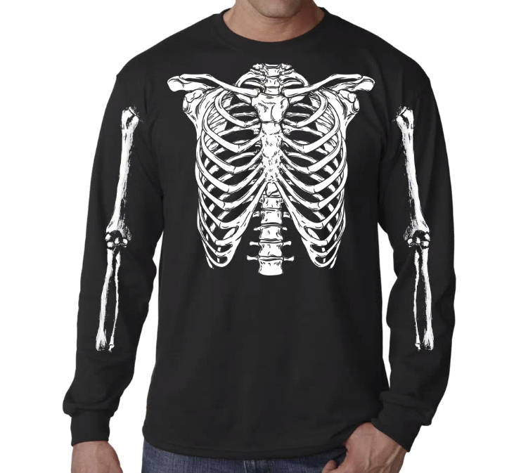 Skeleton Ribs T-Shirt Cage Skeleton T-Shirt Horror Halloween Geekery Costume Party Tee Shirt Tshirt Mens S-3Xl. Long Sleeve Shirt