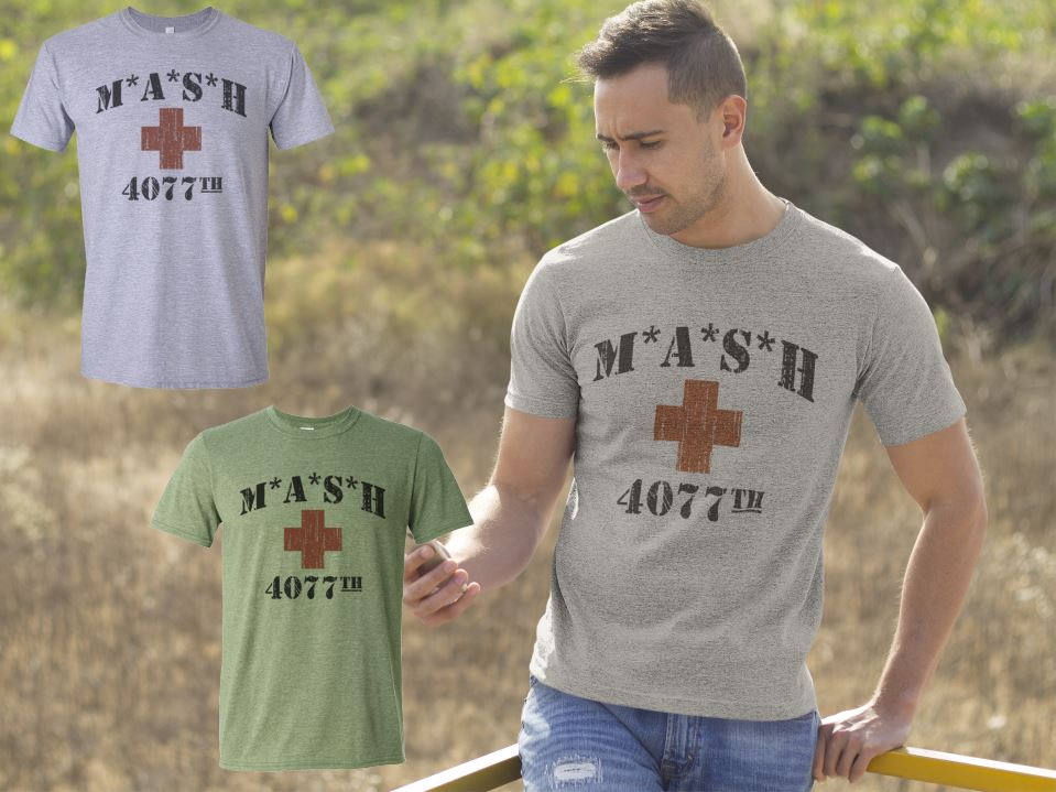MASH 4077th Division Vintage Style Distressed  Heather Military Army Green T-Shirt Heather Grey T shirt