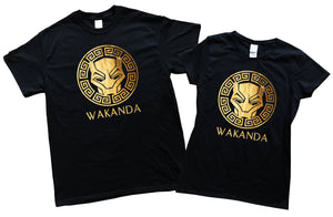 Black Panther Wakanda Gold Foil Wakanda Men Women Kid Shirt T shirt Hoodie Gold Foil Stamp