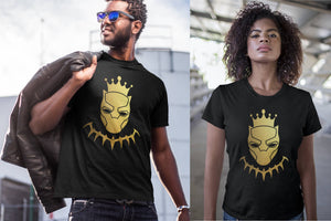 Black Panther King Gold Foil Wakanda Men Women Kid Shirt T shirt Hoodie Gold Foil Stamp