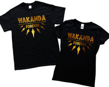 Wakanda Forever Black Panhter Gold Foil Wakanda Men Women Kid Shirt T shirt Hoodie Gold Foil Stamp